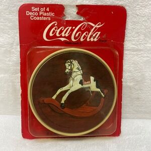Coca Cola Plastic Coasters Set 4 Rocking Horse Vintage Made in USA